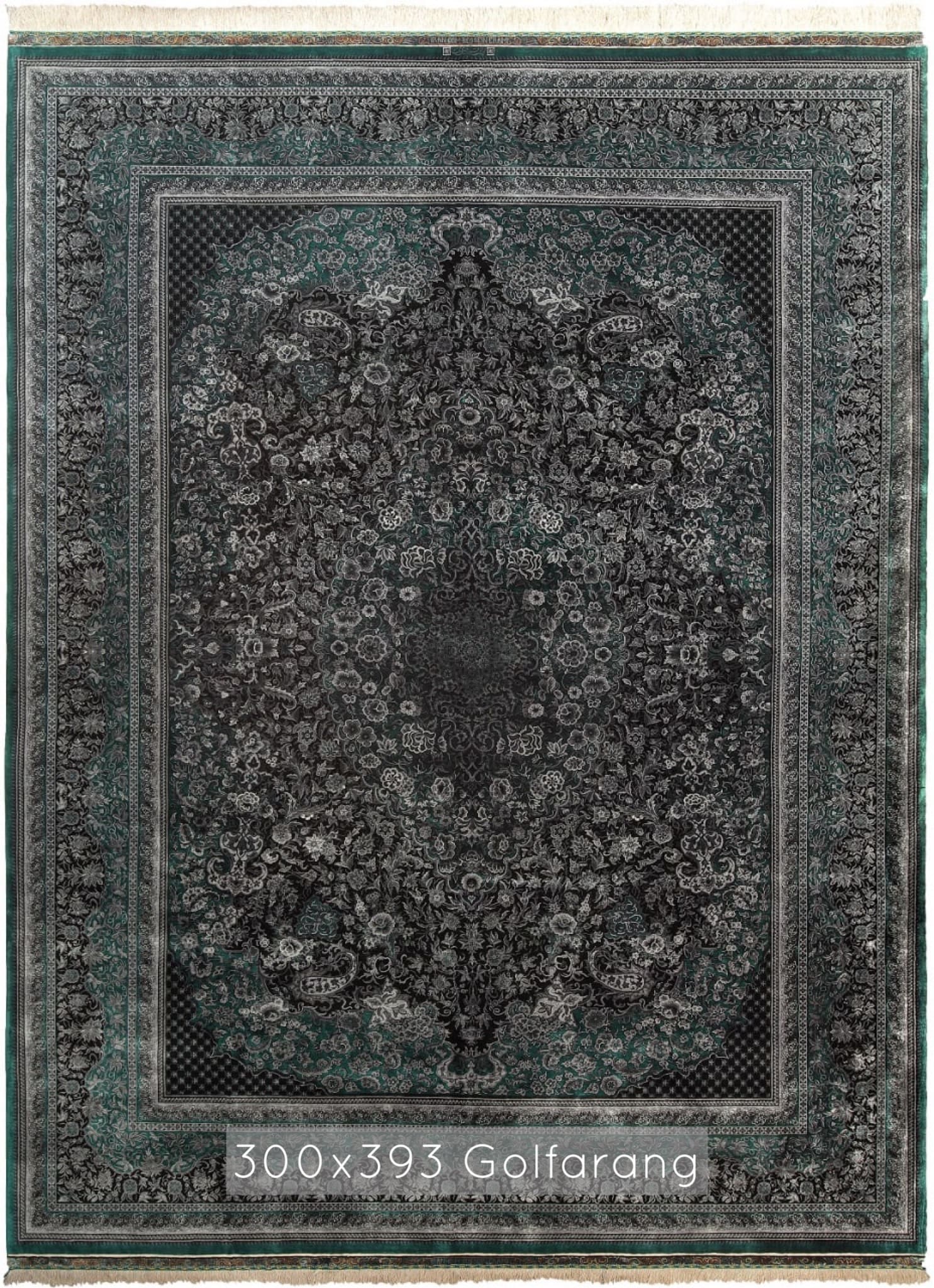 NEU 393×300 cm Handgeknüpfter Hossein Erami Ghom Seidenteppich „Golfarang – Dark Blue“ | 11,79 m² | 65,9 Raj | 12.585.600 Knoten | 100 % Seide